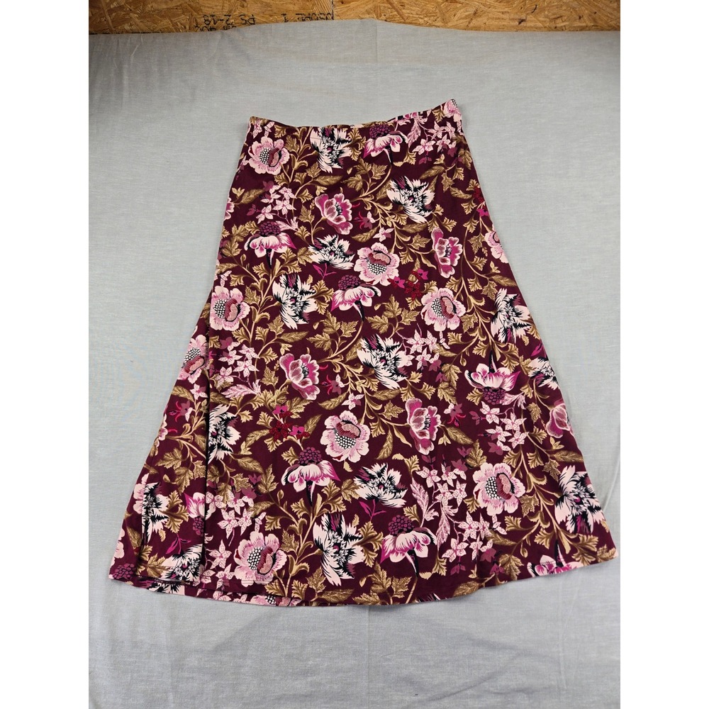 Christopher & Banks Petite Small Burgundy Floral A-Line Midi Skirt